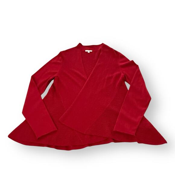 Eileen Fisher Sweater Cardigan Womens M Red Organic Cotton Cashmere Open Front - Picture 10 of 11